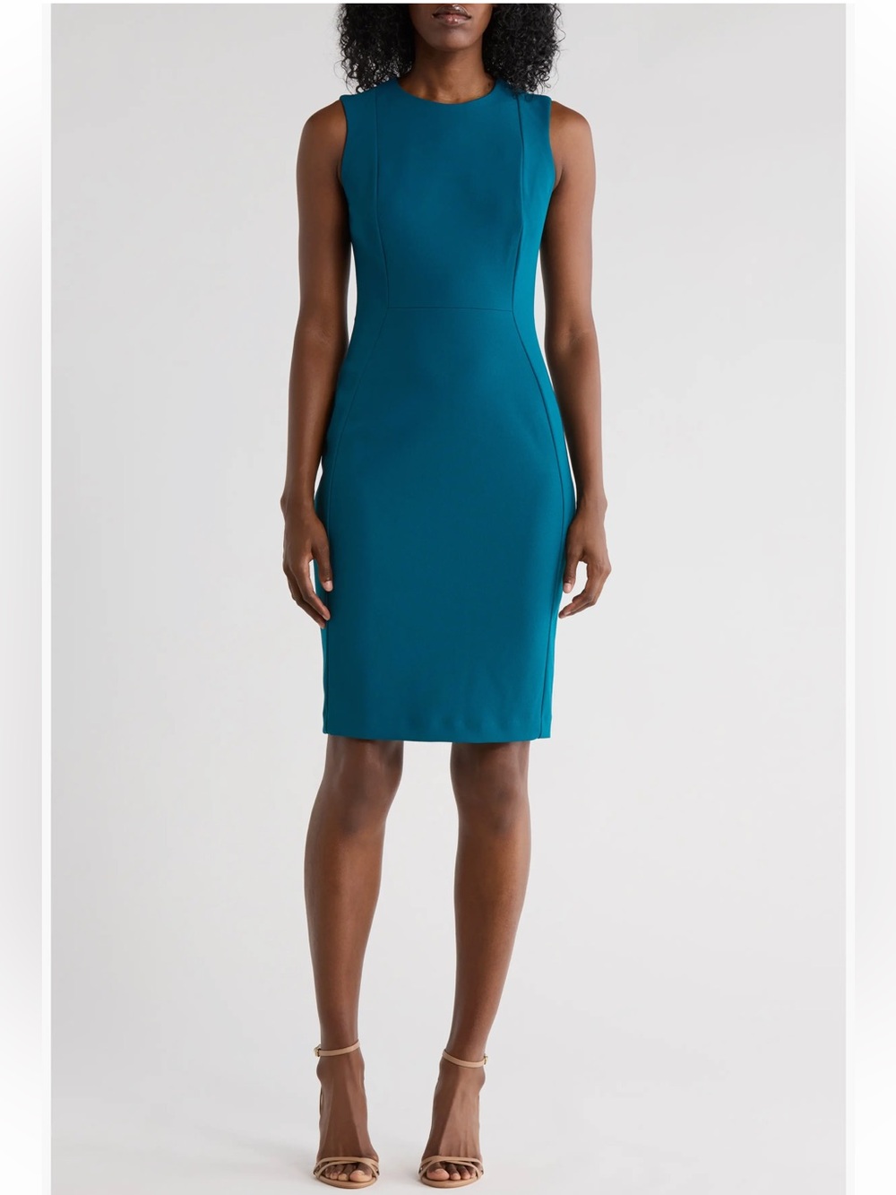 Calvin Klein Sleeveless Seam Front Scuba Crepe Crew Neck Sheath Dress sz 6